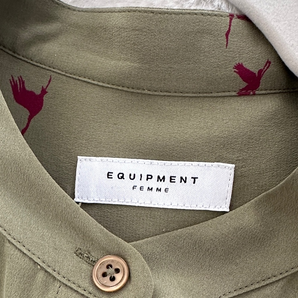 Equipment Olive Dress with Pink Accents
